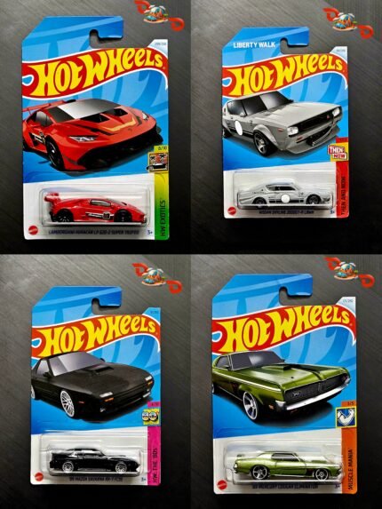 Hot Wheels - Lamborghini Huracan LP 620-2 Super Trofeo , Nissan Skyline 2000 GT-R LBWK , '69 Mercury Cougar Eliminator, '89 Mazda Savanna RX-7 FC35