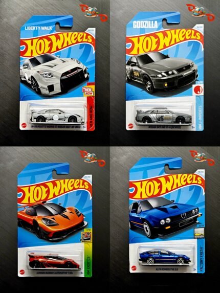 Hot Wheels - LB-Silhoutte Works GT Nissan 35GT-RR VER.2,Gordon Murray Automotive T.50S, Nissan Skyline GT-R(BCNR33), Alfa Romeo GTV6 3.0