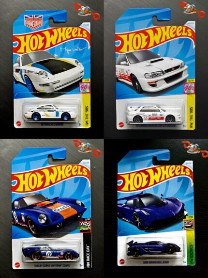 Hot Wheels - '96 Porsche Carrera , '98 Subaru Imprezza 22B- STi Version , 2020 Koenigsegg Jesko ,Shelby Cobra "Daytona" Coupe