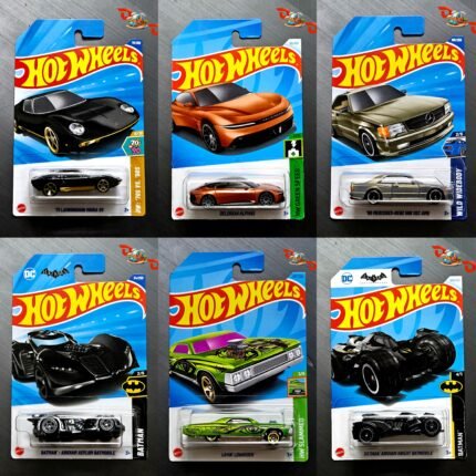 Hot Wheels (CMB 31) - 89 Mercedes Benz 560 Sec AMG, 71 Lamborghini Miura SV, Arkham Asylum Batmobile, Arkham Knight Batmobile, Layin Lowrider, Delorean Alphas