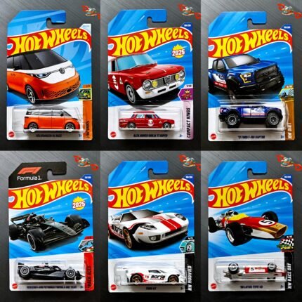 Hot Wheels (CMB 28) - Mercedes AMG Petronas Formula One Team, Ford GT, 68 Lotus Type 49, Volkswagen ID Buzz, Alpha Romeo Giulia Ti Super, 17 Ford F150 Raptor
