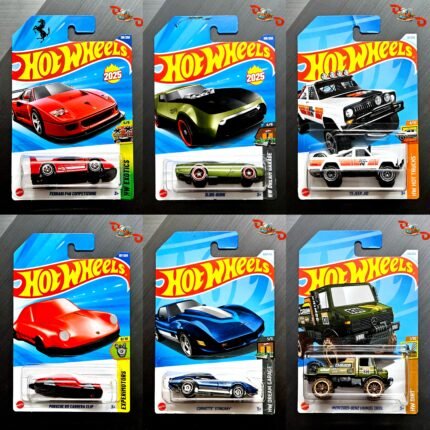 Hot Wheels (CMB 27) - Ferrari F40 Competizione, Porsche 911 Carrera Clip, Mercedes Benz Unimog 1300L, 73 Jeep J10, Corvette Stingray, Slide Burn