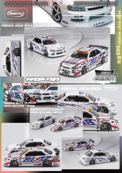 Mortal Nissan Skyline ER34 Blitz Dunlop D1GP Livery 2003 And 2006 Double Car Set