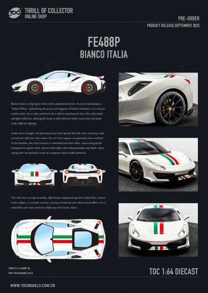 Thrill Of Collector (TOC) Ferrari 488 Pista Bianco Italia