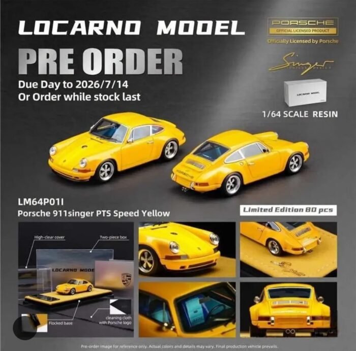 Locarno Model 1:64 911 Porsche Singer PTS Speed Yellow Resin Model Car